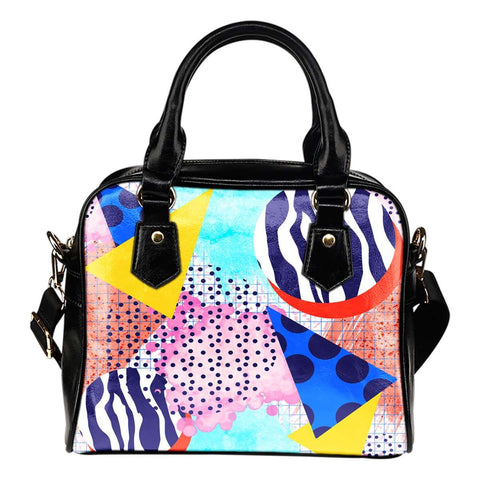 80's Geometric Patterns #12 Fashion Shoulder Handbag w/Removable Shoulder Straps Made of Vegan Leather - STUDIO 11 COUTURE