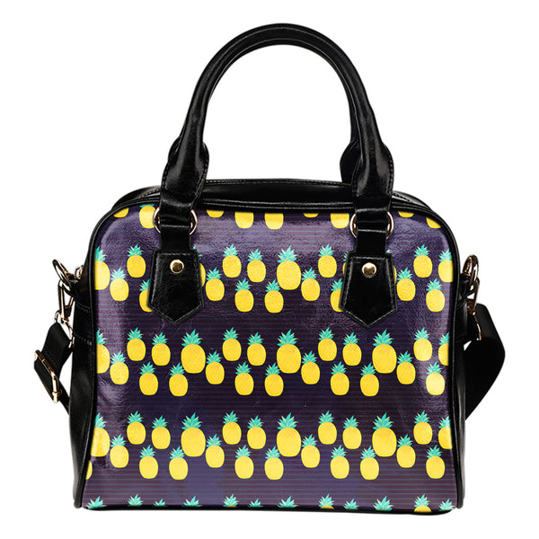 Fruits Themed Design B5 Women Fashion Shoulder Handbag Black Vegan Faux Leather