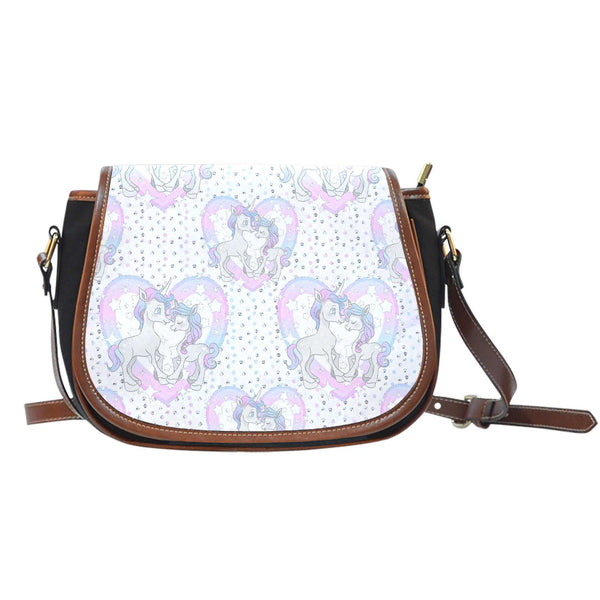 Unicorn In Love Heart Crossbody Shoulder Canvas Leather Saddle Bag - STUDIO 11 COUTURE