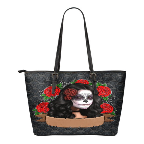 Sugar Skull Themed Design C3 Women Small Leather Tote Bag
