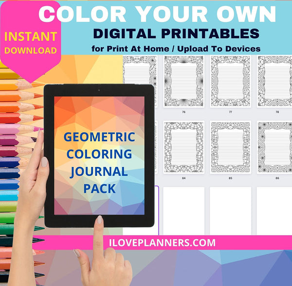 Geometric COLORING Journal Pack, Printable, Instant Download. RS22-2C