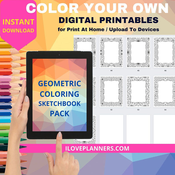 Geometric COLORING Sketchbook Pack, Printable, Instant Download. RS22-2B