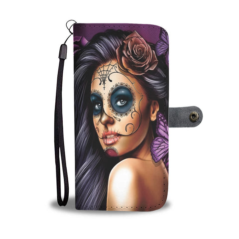 Custom Phone Wallet Available For All Phone Models Sugar Skull Violet Phone Wallet