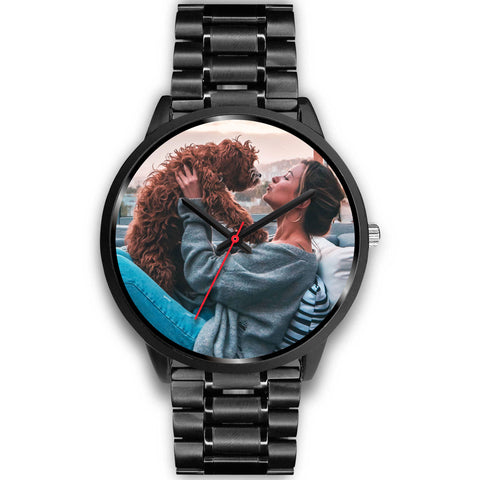 Personalized, Custom Design Your Own Black Watch With Your Personal Memory Photo (Dog), Gift For Her, Gift For Him