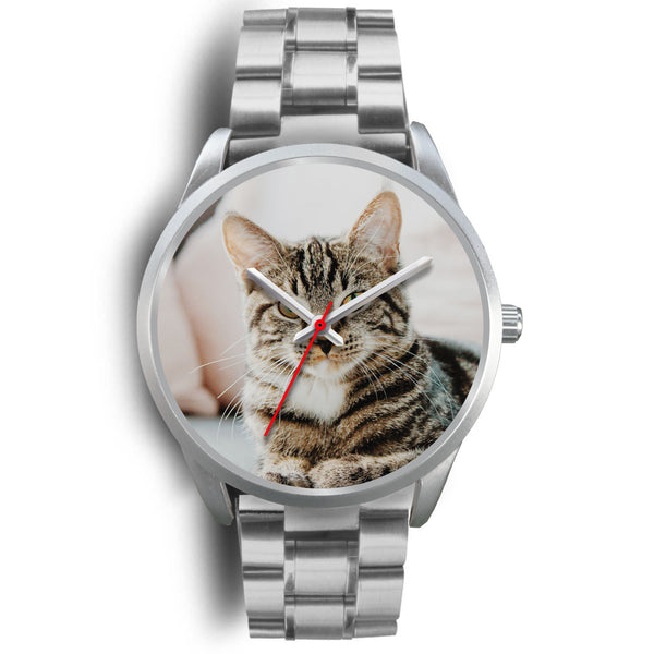 Personalized, Custom Design Your Own Silver Watch Cat A2 With Your Personal Memory Photo, Gift For Her, Gift For Him