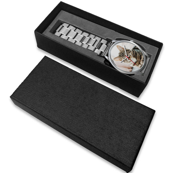 Personalized, Custom Design Your Own Silver Watch Cat A2 With Your Personal Memory Photo, Gift For Her, Gift For Him