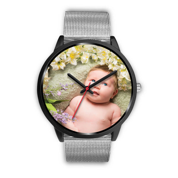 Personalized, Custom Design Your Own Black Watch B3 Your Personal Baby Memory Photo, Gift For Her, Gift For Him
