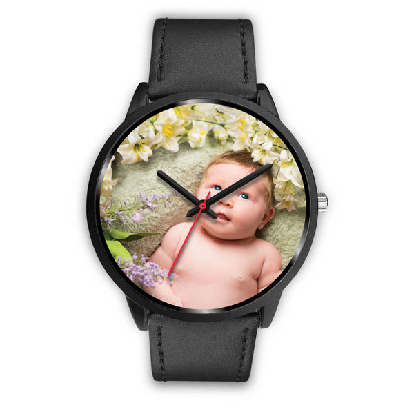 Personalized, Custom Design Your Own Black Watch B3 Your Personal Baby Memory Photo, Gift For Her, Gift For Him