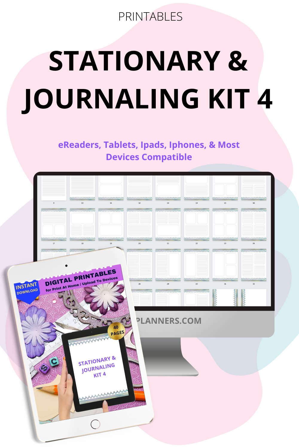Watercolor Border Stationary Kit Bundle, Journaling, Scrapbooking, Junk Journal, Planner, Binder Inserts, Stationary. RS22-3d