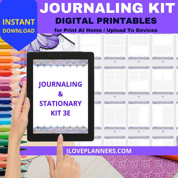 Watercolor Border Stationary Kit Bundle, Journaling, Scrapbooking, Junk Journal, Planner, Binder Inserts, Stationary. RS22-3e