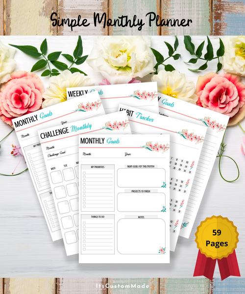 PLANNER Simple Monthly, Weekly, Daily Goals Journal 59 pages with Bonus