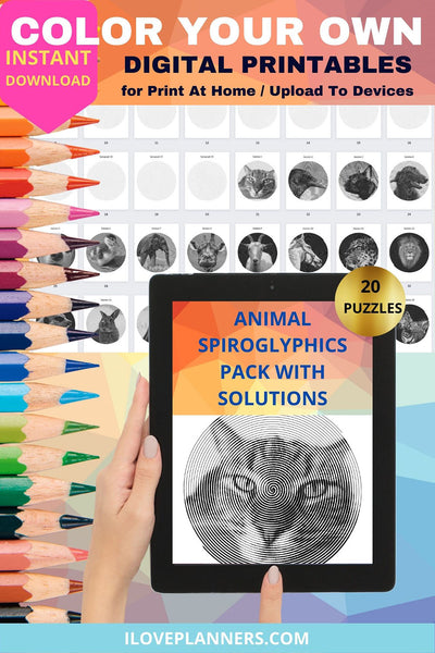Animal Spiroglyphics Puzzles Activity Book, Printable, Digital print, Instant download, RS22-5