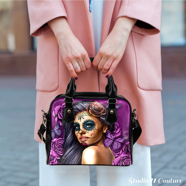 Purple Sugar Skull Girl Shoulder Handbag - STUDIO 11 COUTURE
