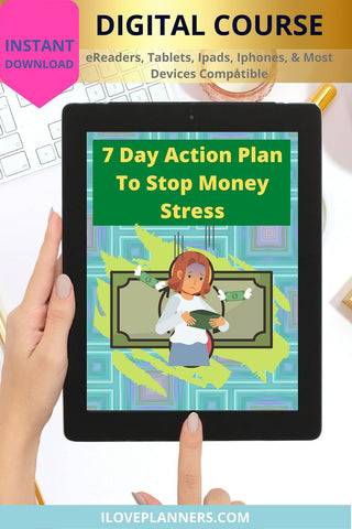 7 Day Digital Course - action plan to stop money stress, Ebook, Workbook, Planner, Journal, Instant Download, Digital ebook, R40