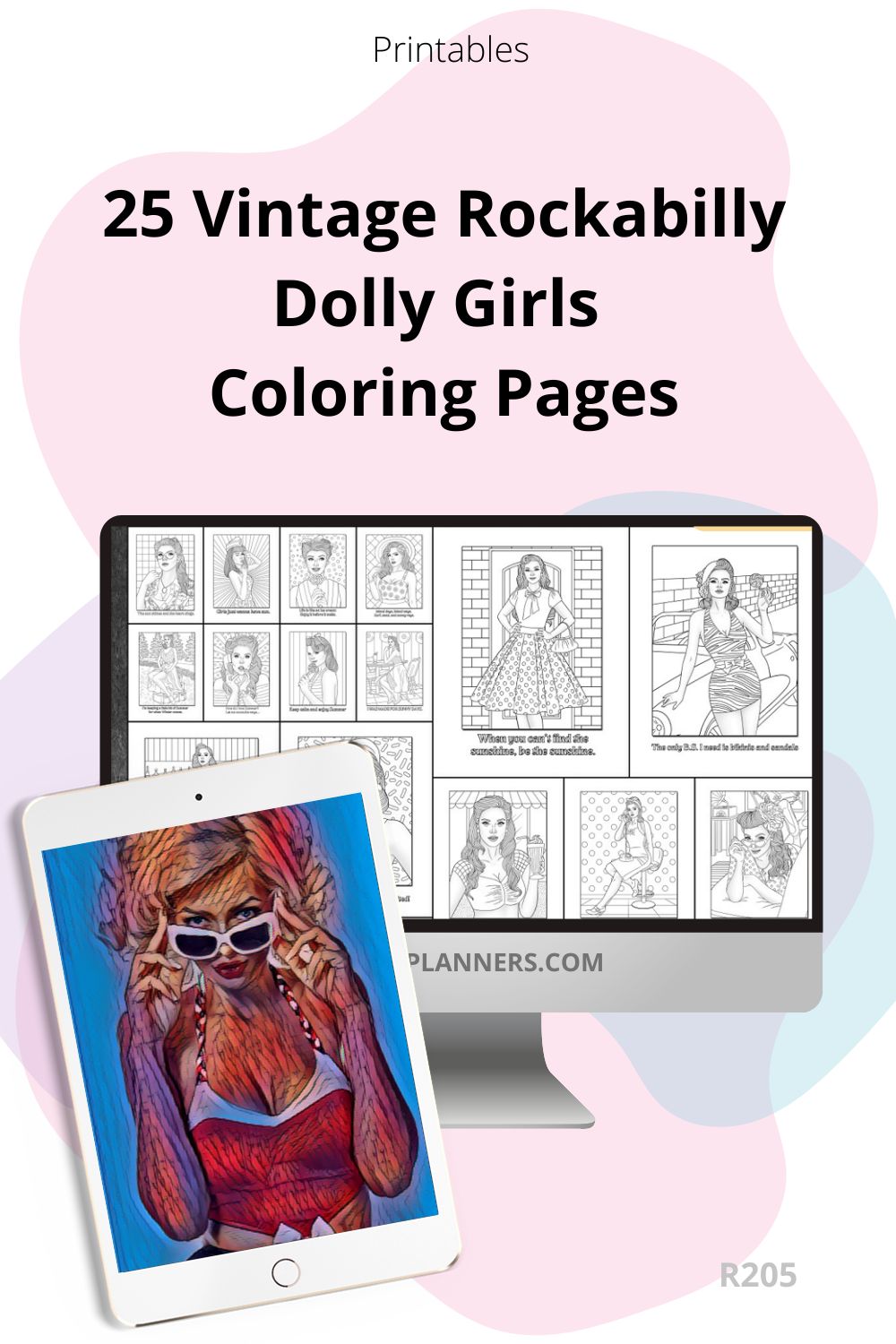 25 Retro Vintage Rockabilly Dolly 1950s Pin Up Girls Ladies Coloring Pages. R205
