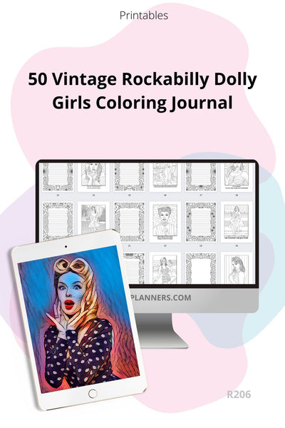 50 Retro Vintage Rockabilly Dolly 1950s Pin Up Girls Ladies Coloring Pages & Journal. R206