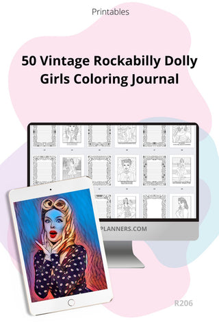 50 Retro Vintage Rockabilly Dolly 1950s Pin Up Girls Ladies Coloring Pages & Journal. R206