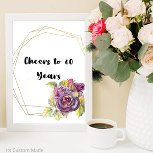Cheers to 60 Years Printable Sign - 60th Birthday Decoration Sign - 60th Birthday Party Decor Sign - Birthday - Custom Birthday Sign