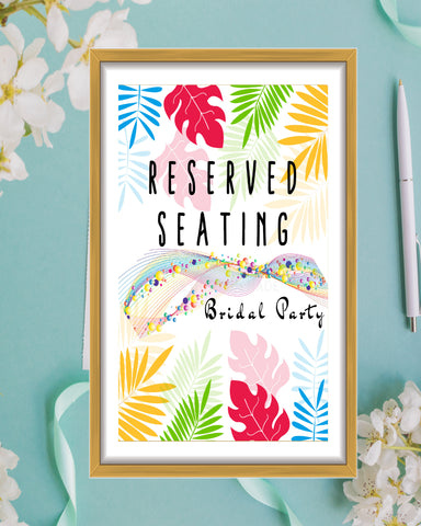 Copy of Tropical Reserved Seat Sign Wedding - Reserved For Bridal Party - Reserved Table Sign - Wedding Reserved Printable - Burgundy And Navy Decor Wedding