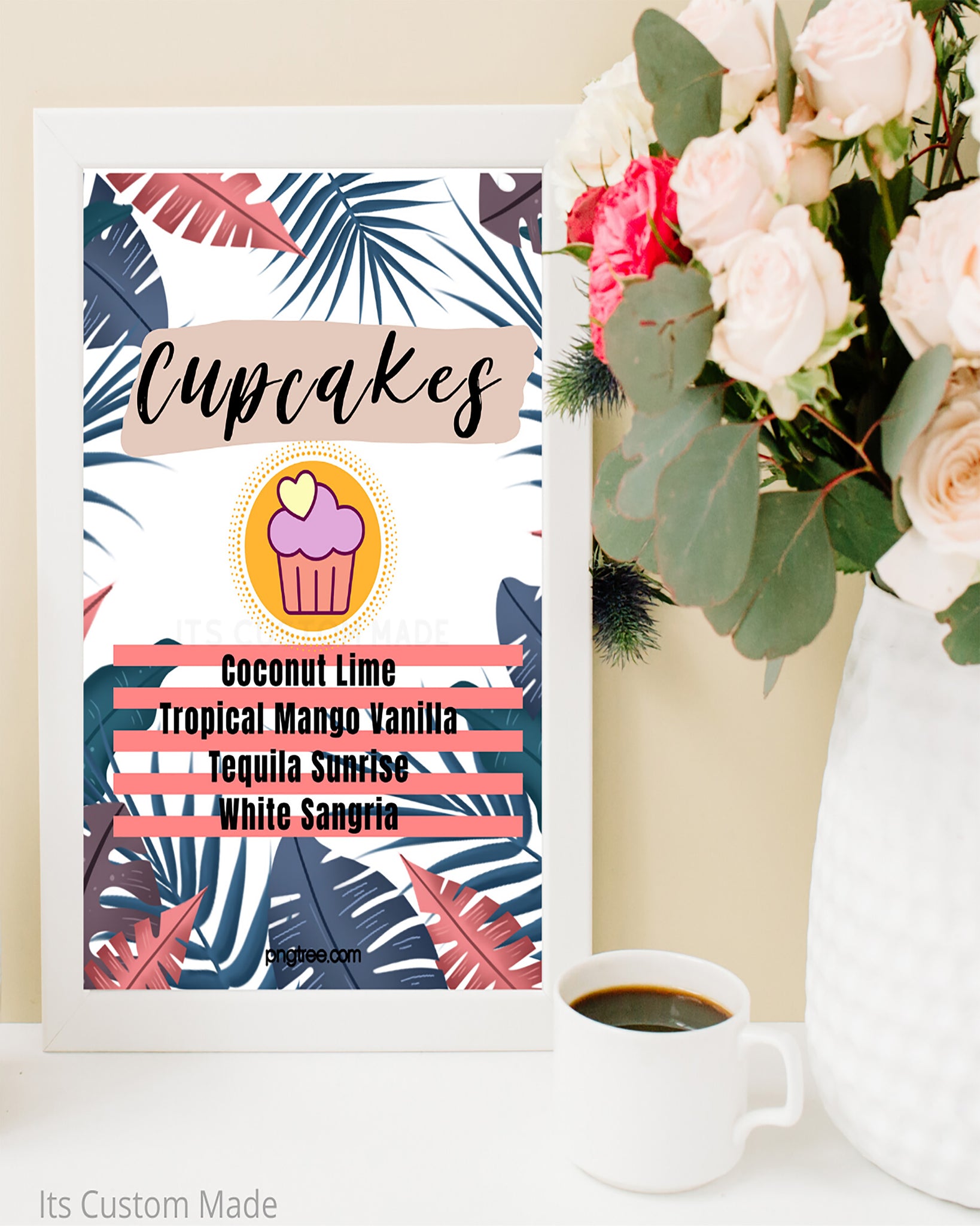 Copy of Tropical Custom Cupcake Flavors Sign - Cupcake Flavors Wedding Printable - Tropical Hawaiian Decor - Luau Bridal Shower - Aloha Bridal Shower Signs