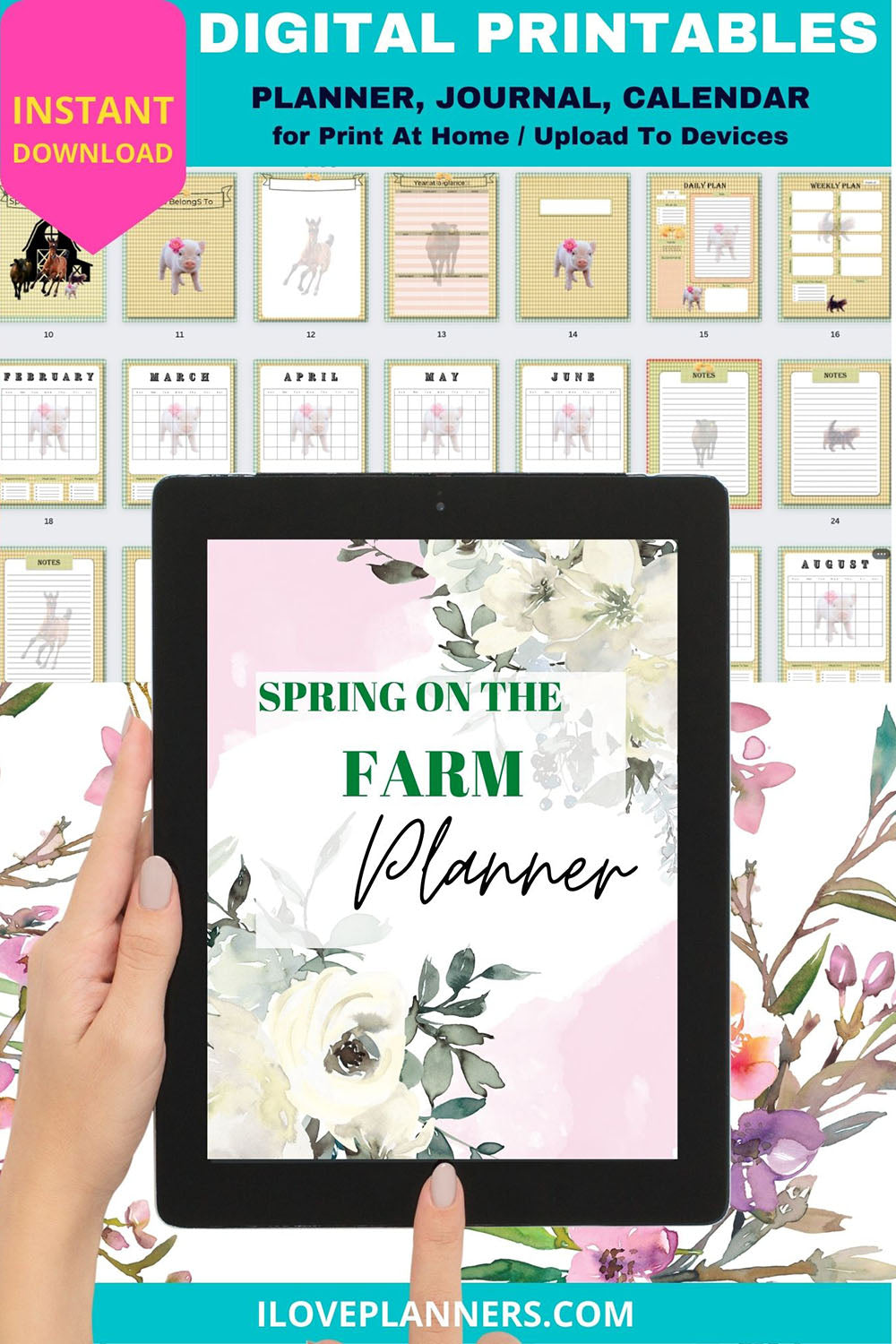 Spring On The Farm Planner, Journal, Sketchbook, Notebook, Junk Journal, scrapbooking, Digital Printable, RSS22-4