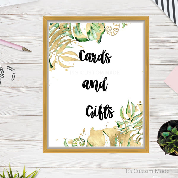 Cards & Gifts Sign - Anniversary Party Decoration Sign - Green and White Party Decor Sign - Gift Table Sign -  Gold Decoration Sign