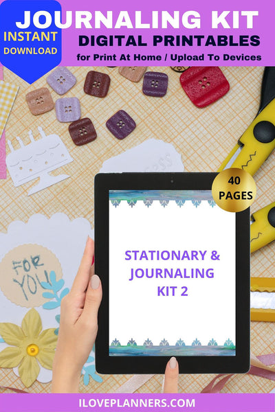 Watercolor Border Stationary Kit Bundle, Journaling, Scrapbooking, Junk Journal, Planner, Binder Inserts, Stationary. RS22-3b