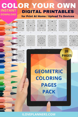 GEOMETRIC COLORING PAGES PACK, Printable, Instant Download. RS22-2A