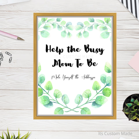 Help the Busy Mom To Be Wall Art Sign - Make Yourself the Addressee Wall Art Sign - Please Address an Envelope Printable Wall Art - Baby Shower Thank You Cards Wall Art Sign