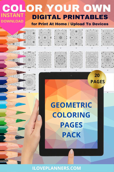 Geometric COLORING Journal, Sketchbook, Coloring Book Bundle, Printable, Instant Download. RS22-2