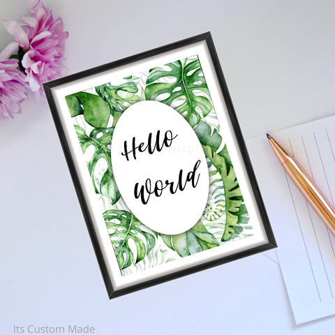 Hello World Printable Wall Art Sign - Green Baby Shower Party Decorations Sign - Greenery Shower Printable Wall Art Signage - Gender Neutral Baby Shower Printable Wall Art Decor - Printable Party Wall Art Sign - Greenery Wreath Printable Wall Art Decor