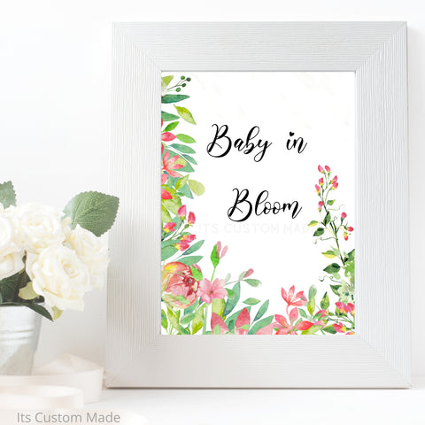 Baby in Bloom Party Wall Art Sign - French Garden Baby Shower Party Wall Art Decorations - Blue and Gold Baby Shower Printable Decor Signage - French Market Baby Shower Printable Wall Art Sign