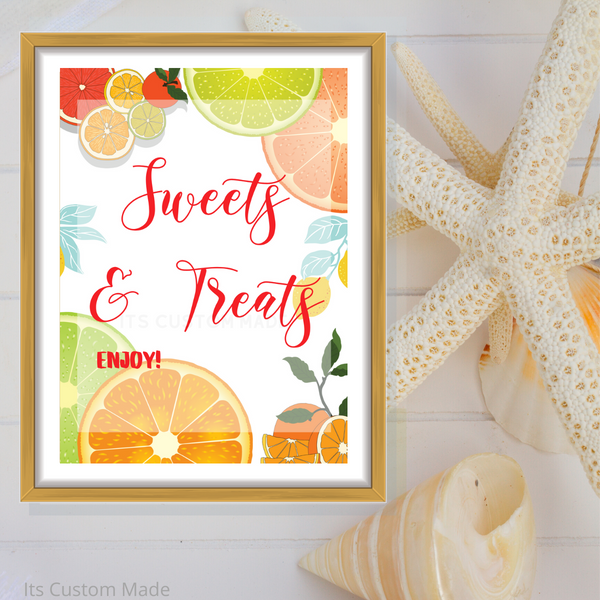 Citrus Party Decorations - Sweets and Treats Sign/ Wedding Signs For Your Wedding/ Bar Signs/ Wedding Party Decorations/ Wedding Printable Sign