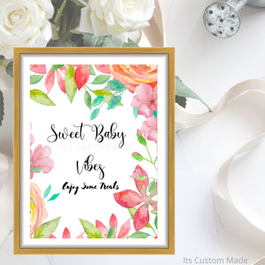 Llama Baby Shower Dessert Party Table Wall Art Sign - Sweet Baby Vibes Wall Art Sign - Enjoy Some Treats Printable Wall Art - Boho Baby Shower Wall Art Decor - Llama Party Wall Art Decorations - Desserts Party Wall Art Sign