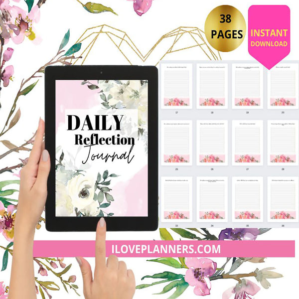 Daily Reflection Journal, Pink Floral Design, Printable, Instant Download. RS22-47