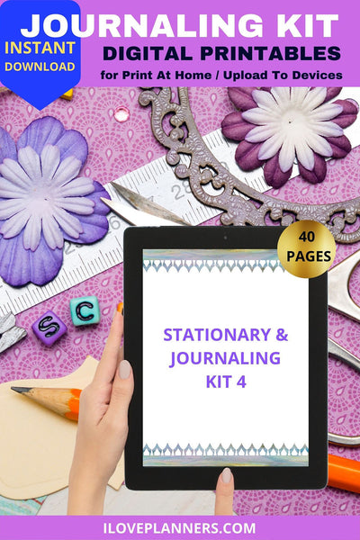 Watercolor Border Stationary Kit Bundle, Journaling, Scrapbooking, Junk Journal, Planner, Binder Inserts, Stationary. RS22-3d