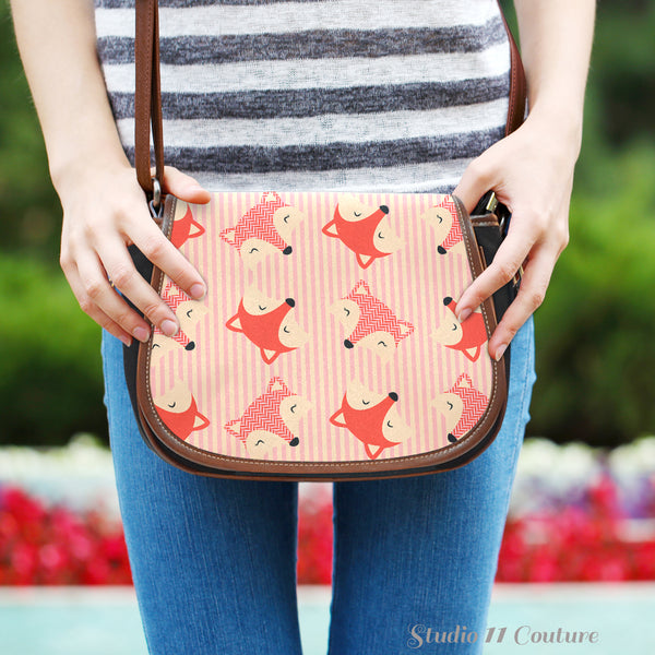 Foxes (F4) Crossbody Shoulder Canvas Leather Saddle Bag