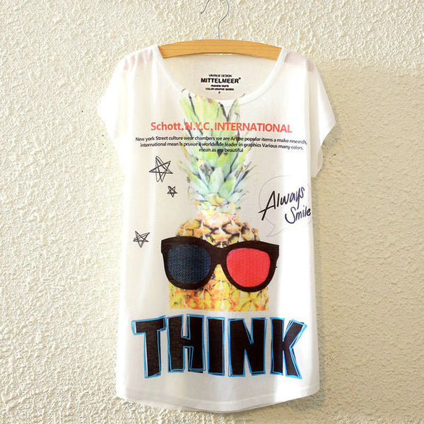 KaiTingu 2016 Brand New Fashion Harajuku Animal Cat Print Shirt O-Neck Short Sleeve Women Tops