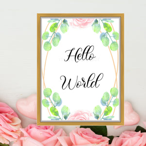 Hello World Baby Shower Decor Printable Sign - Succulent Baby Shower Wall Art Decor Sign - Greenery Baby Shower Printable Sign - Boy Baby Shower Party Decor Sign - Watercolor Greenery Art Wall Sign