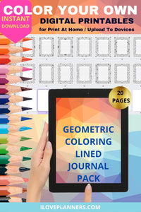 Geometric COLORING Journal Pack, Printable, Instant Download. RS22-2C