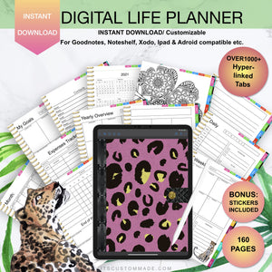 Leopard Pink Undated Digital Life Planner/ GoodNotes, Xodo, Digital Journal, iPad Planner, tablet Planner Digital Planner Stickers, No.2