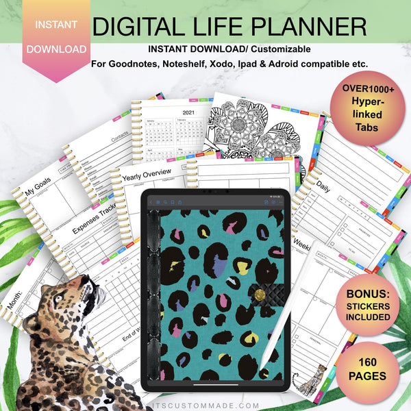 Leopard Print Undated Digital Life Planner/ GoodNotes, Xodo, Digital Journal, iPad Planner, tablet Planner Digital Planner Stickers, No.1