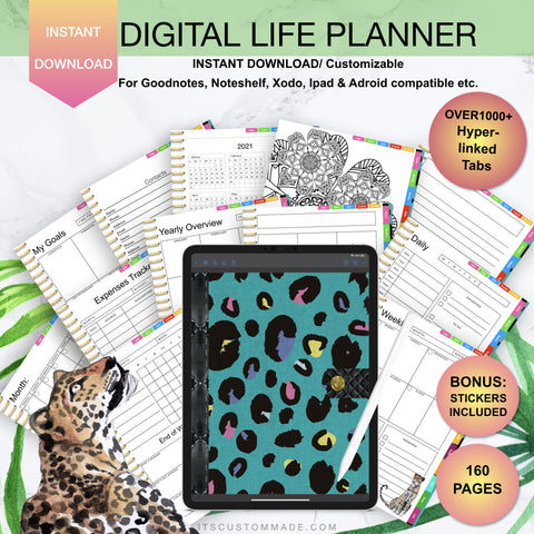 Leopard Print Undated Digital Life Planner/ GoodNotes, Xodo, Digital Journal, iPad Planner, tablet Planner Digital Planner Stickers, No.1