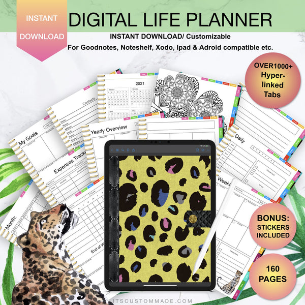 Leopard Print Undated Digital Life Planner/ GoodNotes, Xodo, Digital Journal, iPad Planner, tablet Planner Digital Planner Stickers, No.4