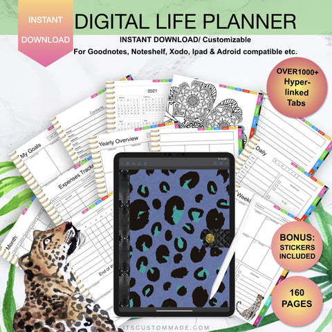 Leopard Print Undated Digital Life Planner/ GoodNotes, Xodo, Digital Journal, iPad Planner, tablet Planner Digital Planner Stickers, No.5