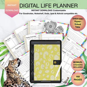Leopard Print Undated Digital Life Planner/ GoodNotes, Xodo, Digital Journal, iPad Planner, tablet Planner Digital Planner Stickers, No.6
