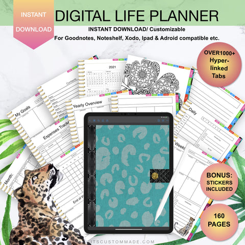 Leopard Print Undated Digital Life Planner/ GoodNotes, Xodo, Digital Journal, iPad Planner, tablet Planner Digital Planner Stickers, No.8