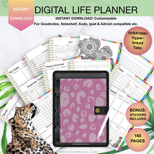 Leopard Print Undated Digital Life Planner/ GoodNotes, Xodo, Digital Journal, iPad Planner, tablet Planner Digital Planner Stickers, No.9