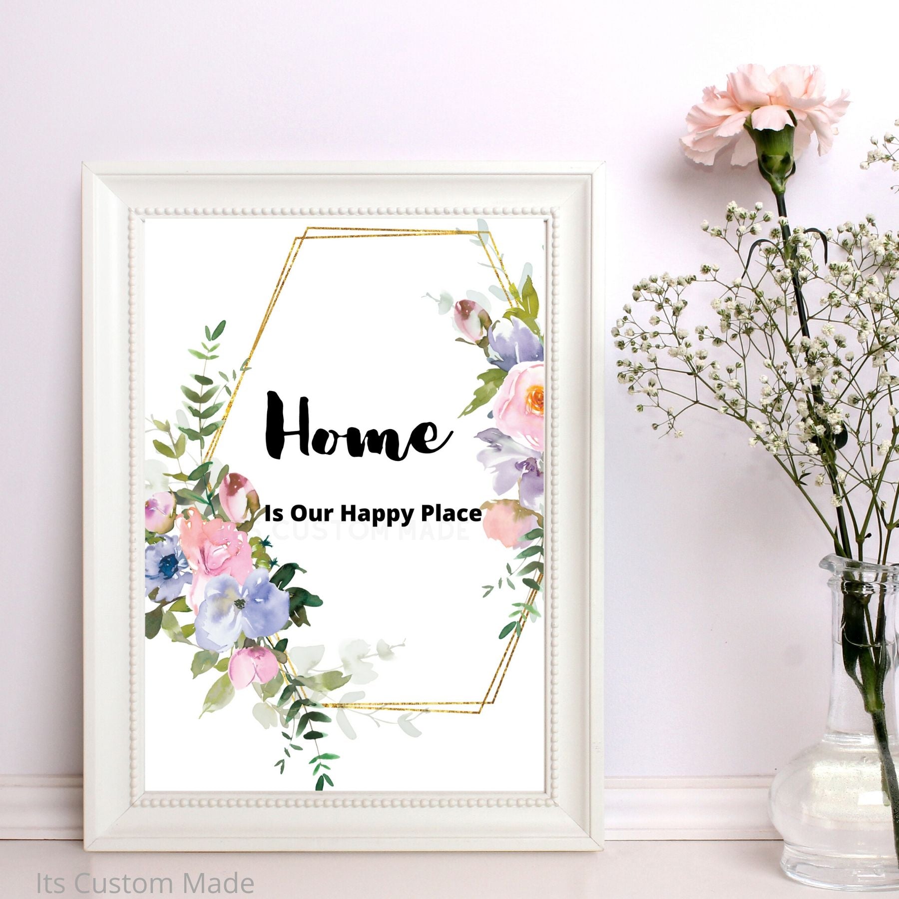 Home Is Our Happy Place Wall Art Decor - Home Wall Art Decor - Wall Art Printable - Home Sign Prints - Home Prints Wall Art Sign - Botanical Home Decor Wall Art - Watercolor Art Sign