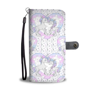 Custom Phone Wallet Available For All Phone Models Unicorn In Love Heart Phone Wallet